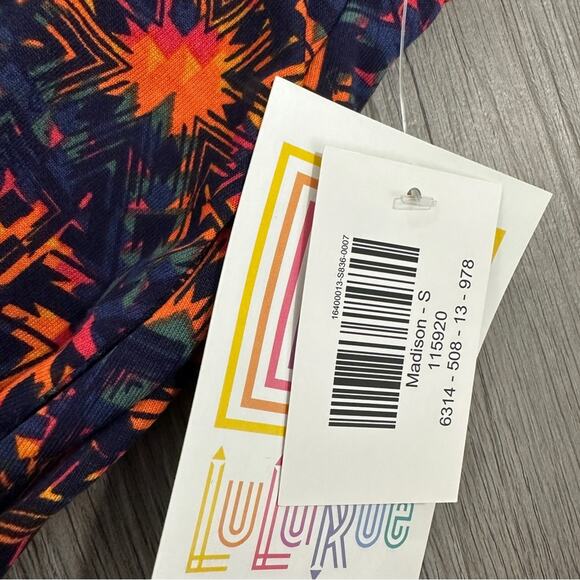 LuLaRoe Madison Navy Blue & Orange Abstract Print A-Line Mini Skirt Size S - Picture 7 of 7